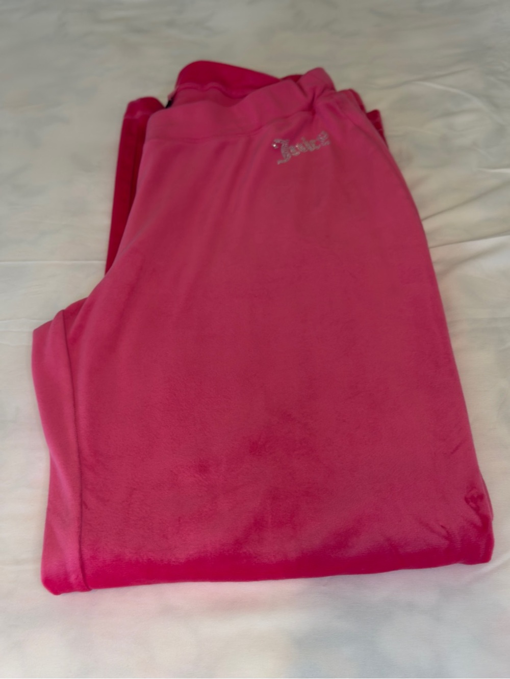 Juicy Couture Hot Pink Velour Track Pants with Rhinestone Logo